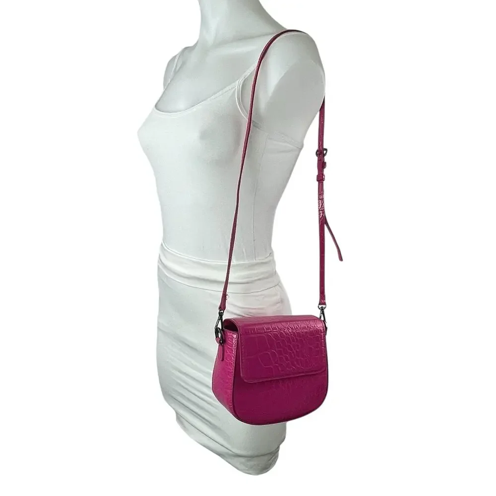 ZARA Womens Pink Faux Crocodile Leather Mini Crossbody Shoulder Handbag OS
